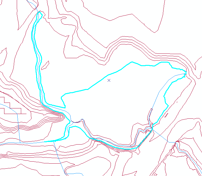 A contour map showing a highlighted contour.
